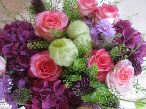 Bouquet fushia/rose pâle et bleu